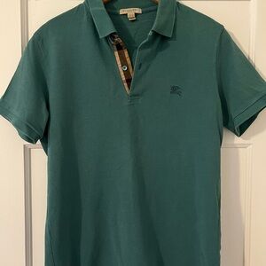 SOLD Burberry Teal Polo Shirt with Check Detail